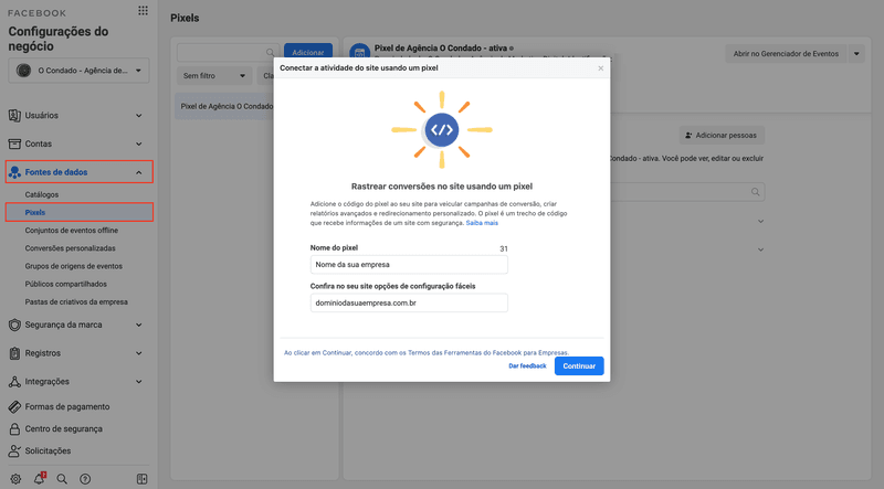 como criar o pixel do Facebook Ads no Gerenciador de Negócios