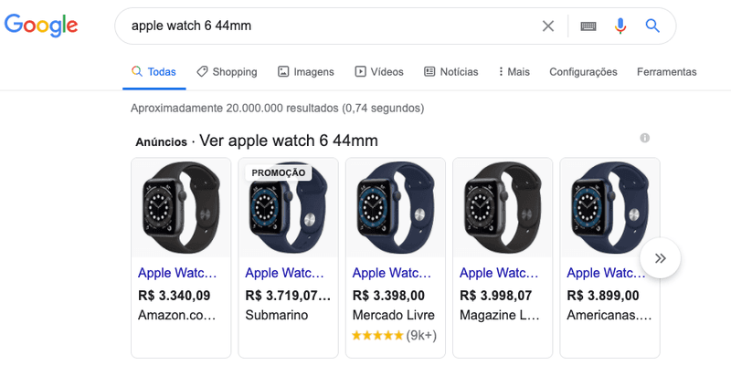 anúncio de apple watch no google shopping