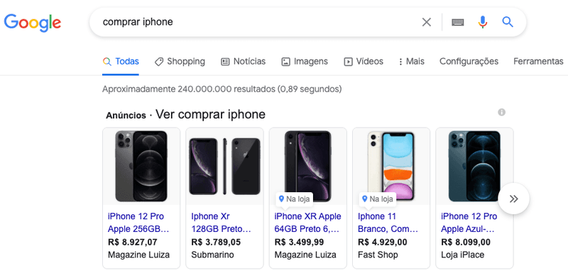 anúncio de iphone no google shopping