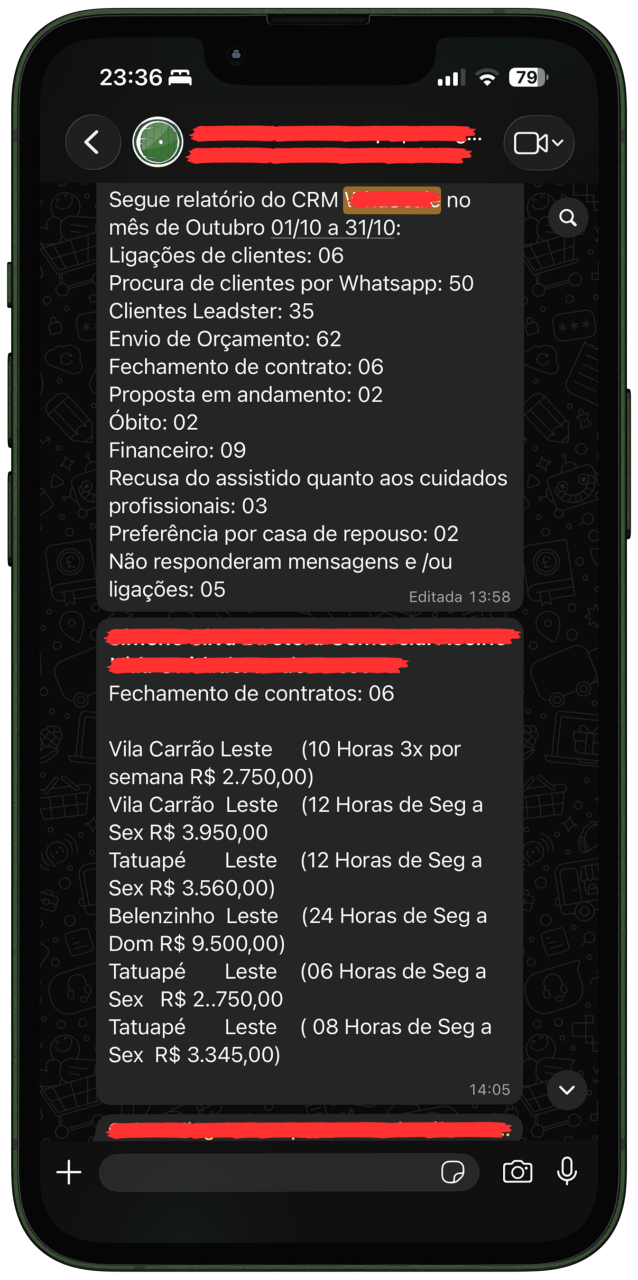 Mockup de registro comercial do CRM relacionado ao case de uma franquia de cuidadores de pessoas.
