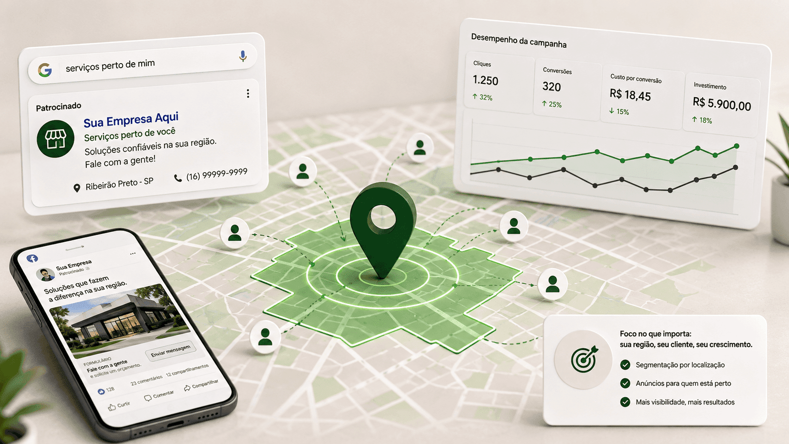 Comparação entre território autorizado de uma unidade e regiões priorizadas para investimento em mídia.